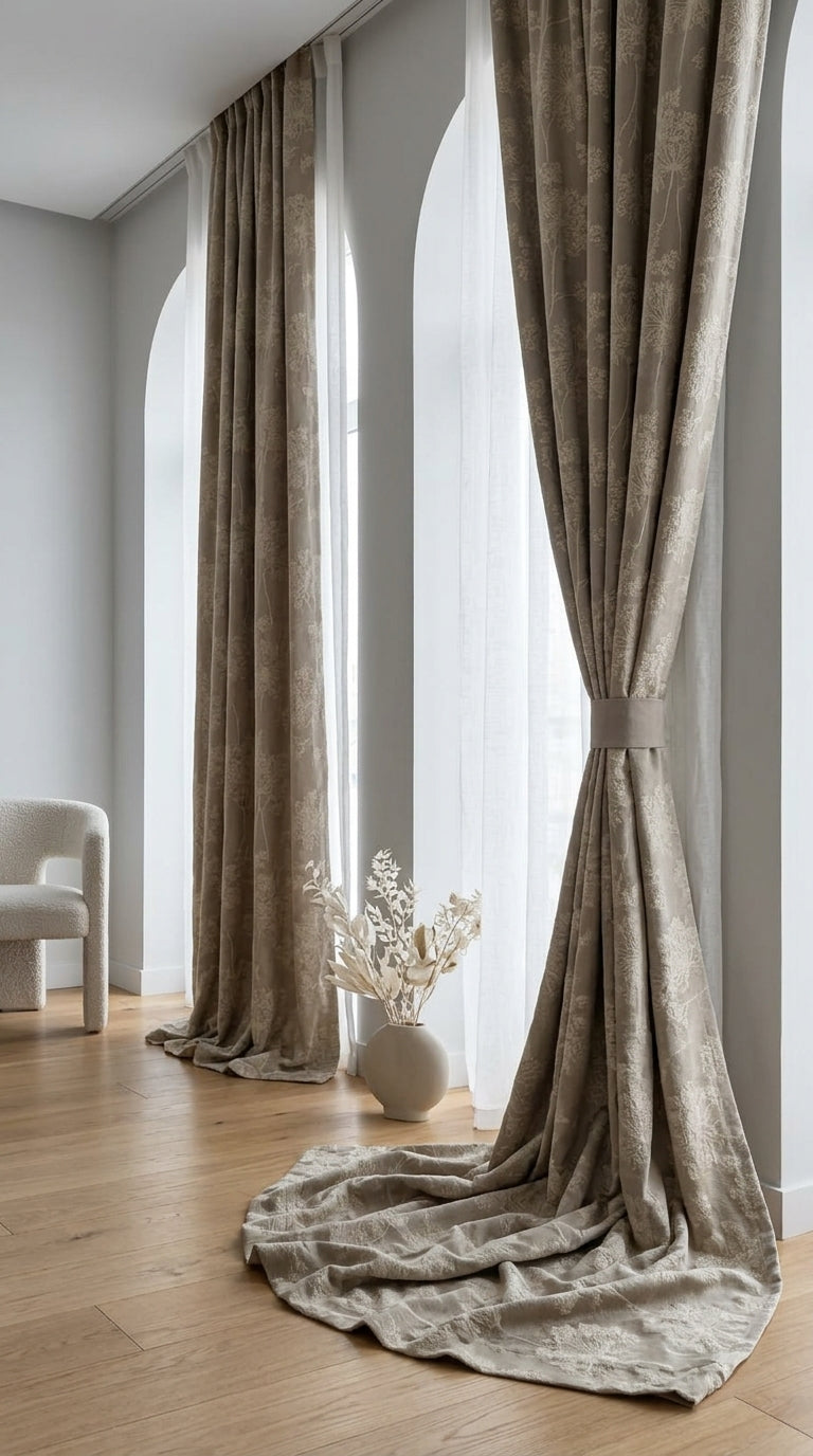 Dandelion Spray Silk Fabric — Taupe Tone-on-Tone