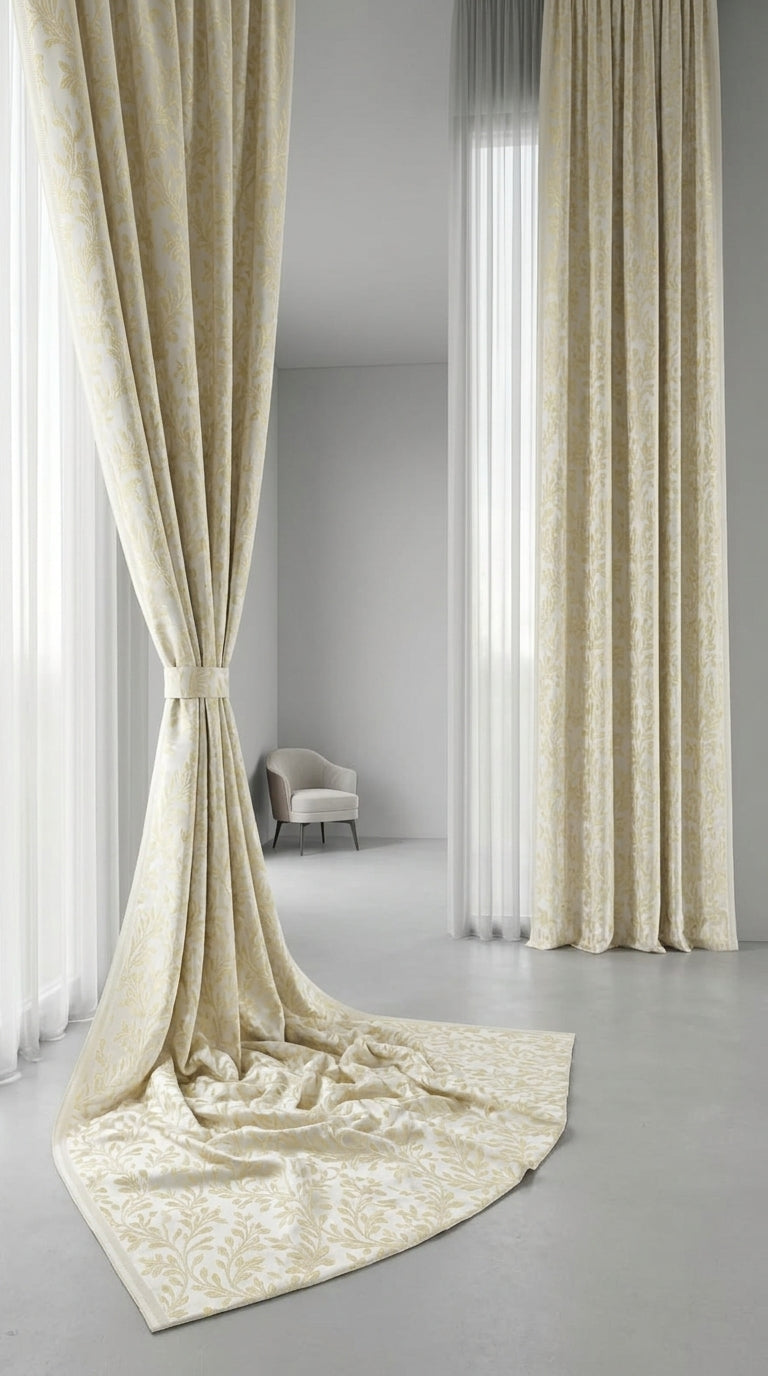 Botanical Buti Silk Fabric — Ivory & Champagne Gold