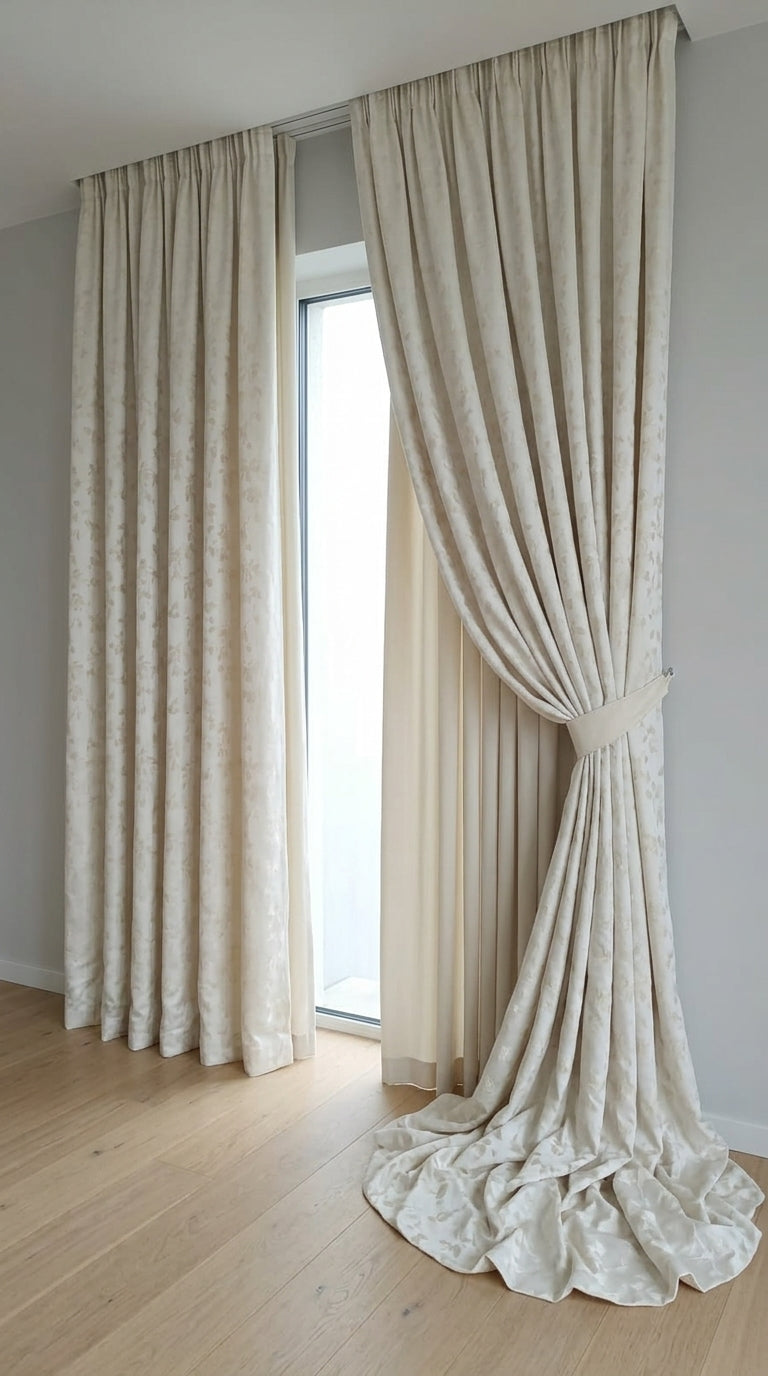 Cascading Leaf Silk Fabric — Ivory Tone-on-Tone