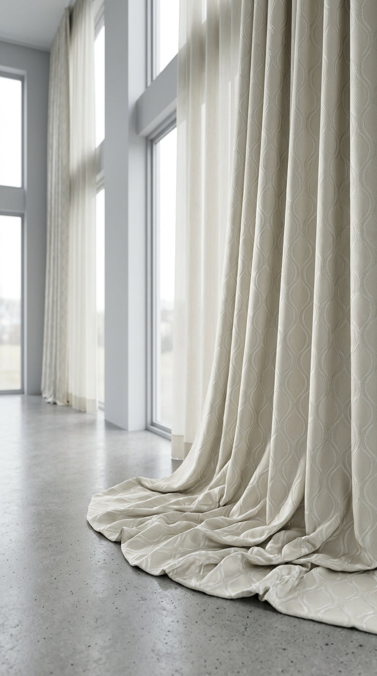 Ivory Satin Fabric with Tone-on-Tone Silver Ogee Wave Lattice Jacquard