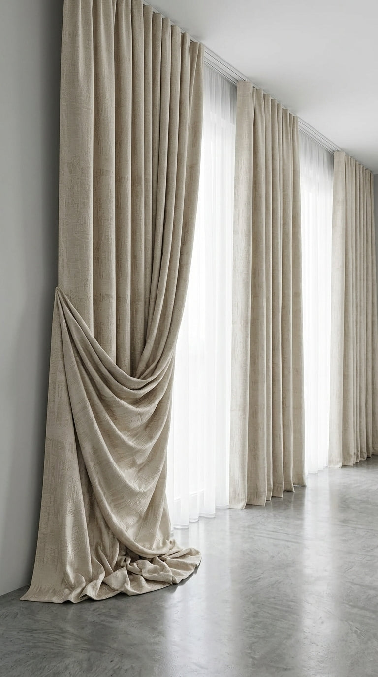 Ivory Satin Fabric with Taupe Abstract Distressed Jacquard