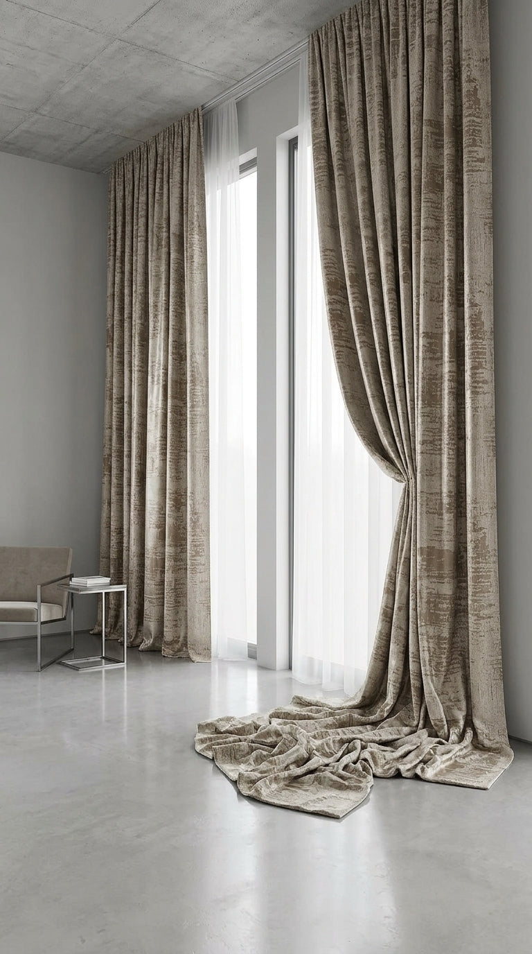 Abstract Satin Fabric — Taupe & Ivory