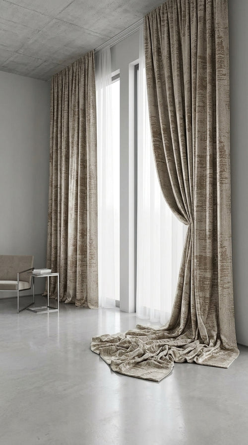 Abstract Satin Fabric — Taupe & Ivory