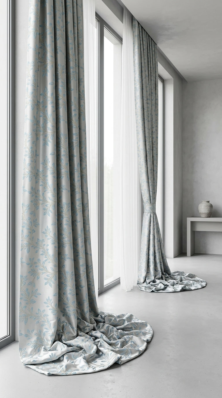 Powder Blue Gold Leaf Silk Fabric