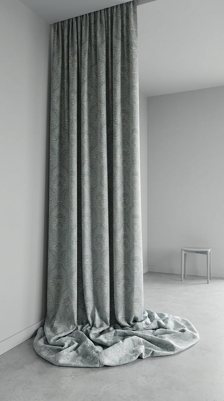 Powder Blue Ivory Damask Silk Fabric