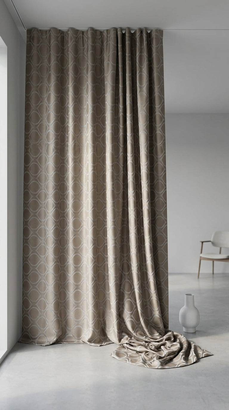 Wave Trellis Jacquard Fabric — Taupe & Ivory Premium