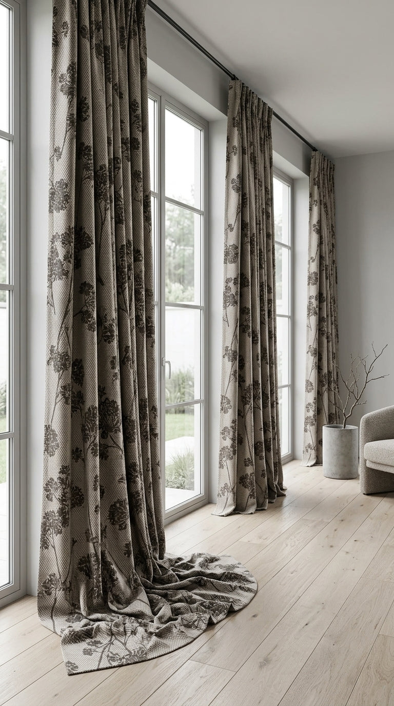 Botanical Trellis Jacquard Fabric — Charcoal & Beige Premium