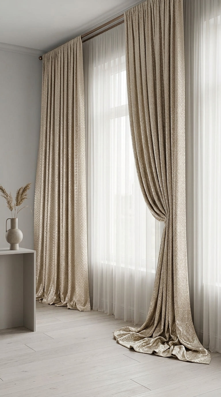 Basketweave Jacquard Silk Fabric — Ivory & Champagne Premium