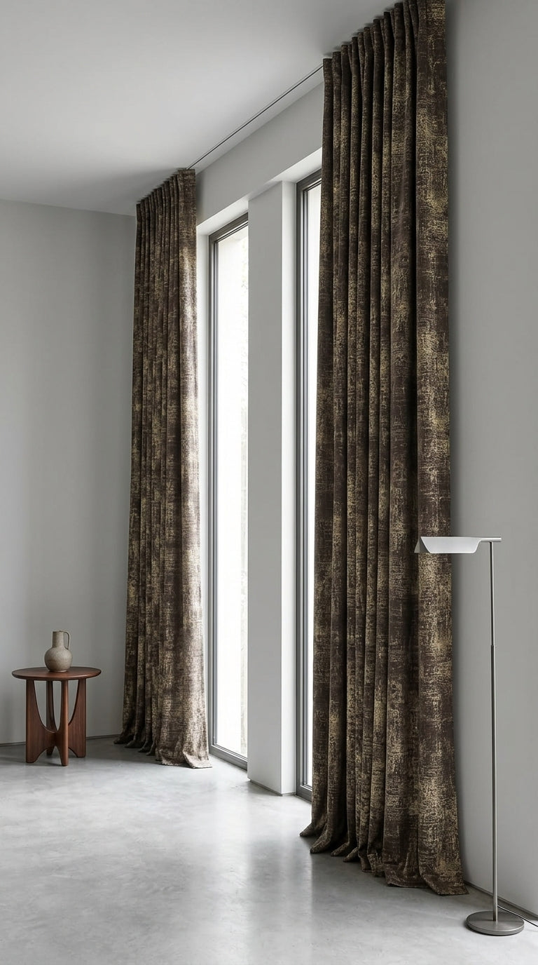 Abstract Distressed Jacquard Silk Fabric — Espresso & Beige Premium