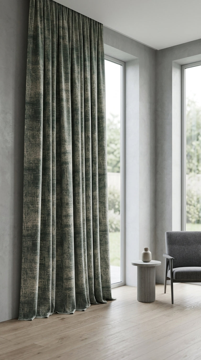 Abstract Distressed Jacquard Silk Fabric — Forest Green & Beige Premium