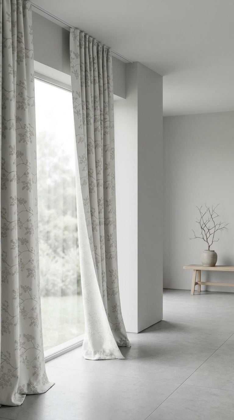 Leaf Branch Jacquard Silk Fabric — Ivory Tonal Premium
