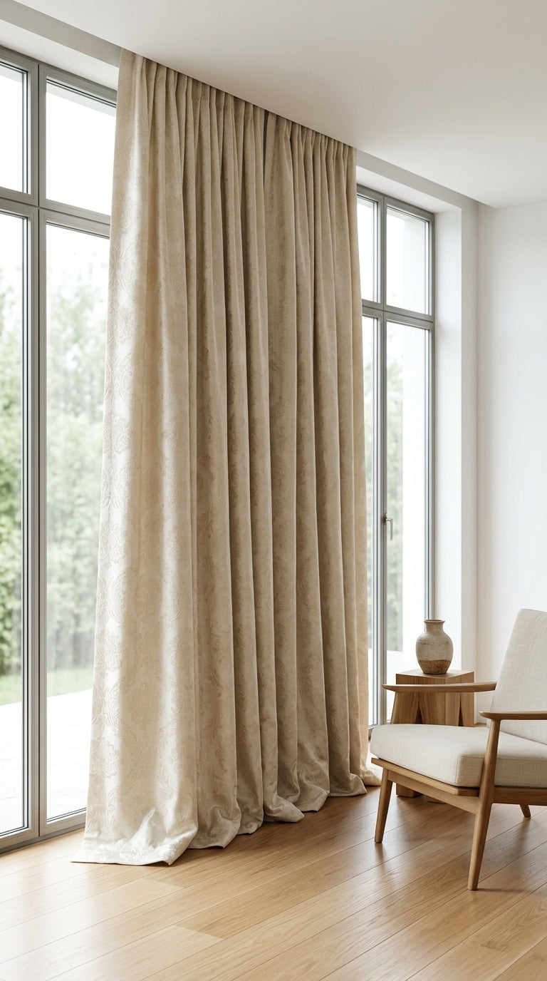 Damask Jacquard Silk Fabric — Ivory Tonal Premium