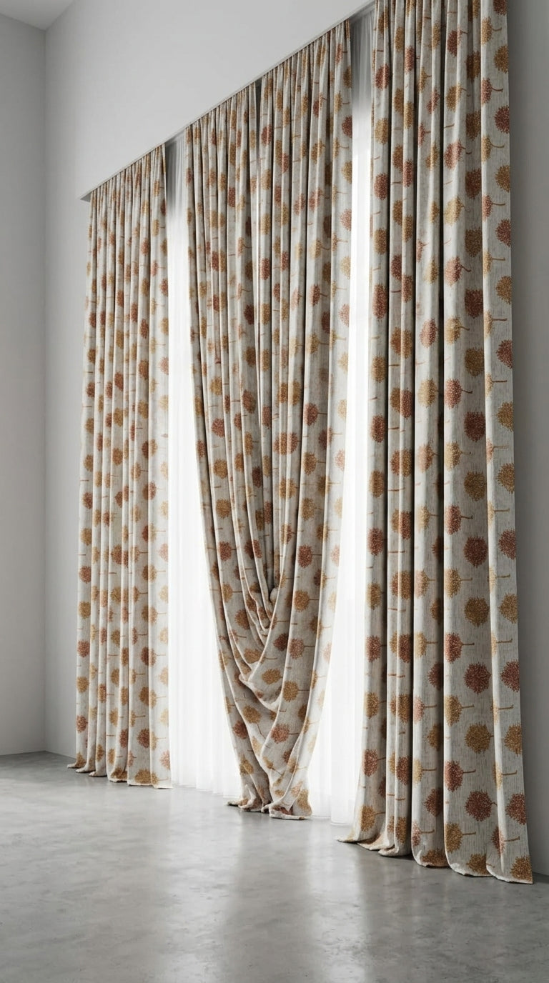 White Embroidered Tree Motif Fabric