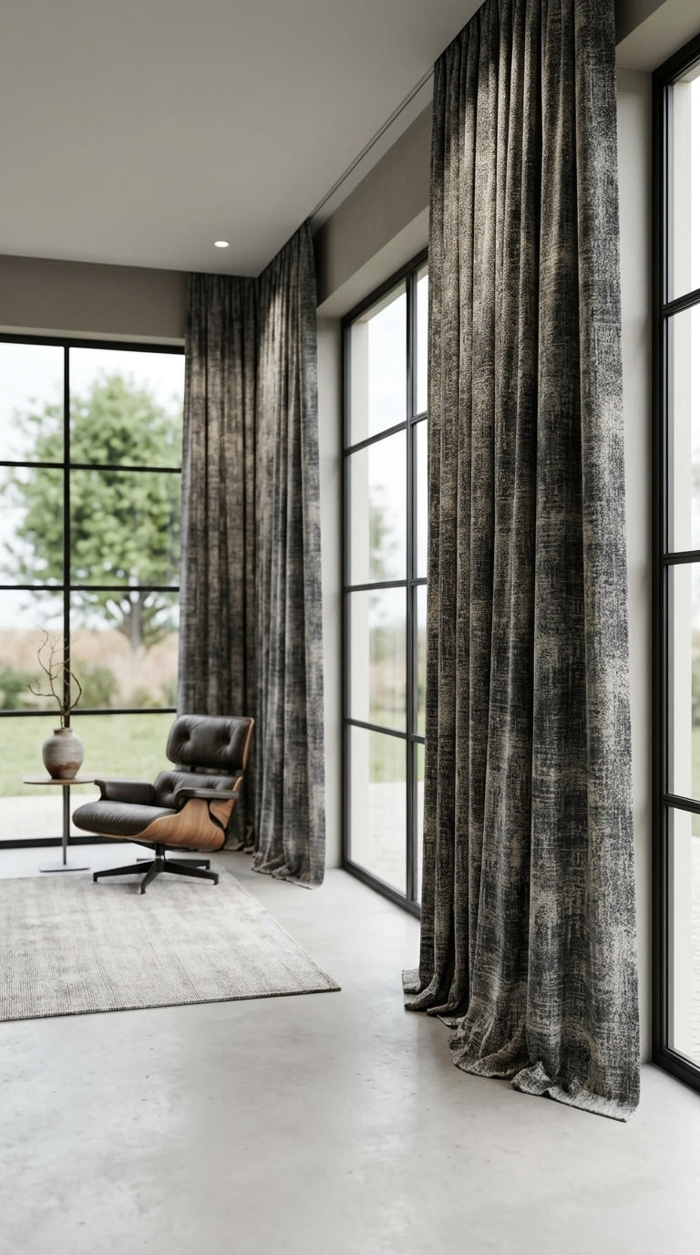 Abstract Distressed Jacquard Silk Fabric — Charcoal & Beige Premium