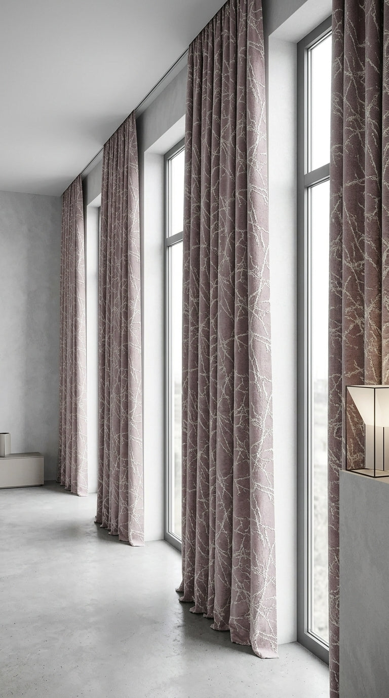 Branch Jacquard Silk Fabric — Mauve & Ivory Premium