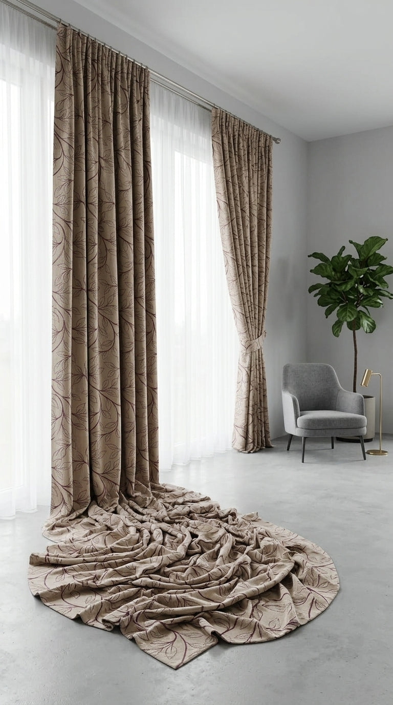 Trailing Leaf Vine Satin Fabric — Champagne & Mauve