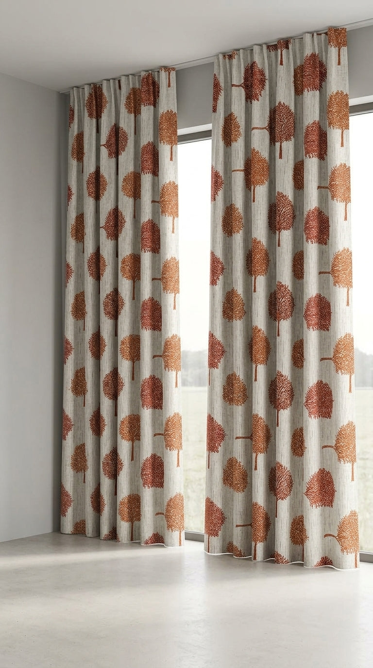 Printed Tree Motif Fabric — Rust & Terracotta Premium