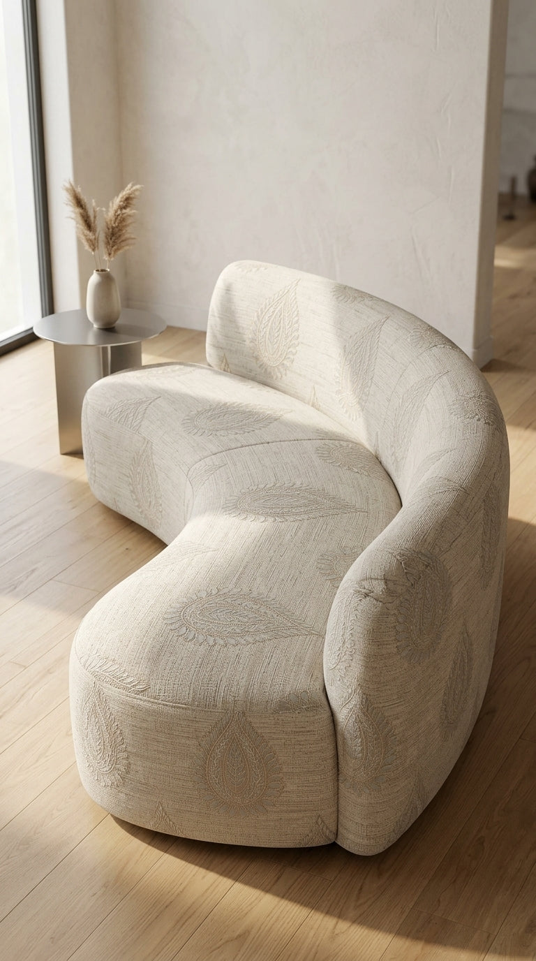 Textured Paisley Jacquard Fabric — Beige & Gold Premium