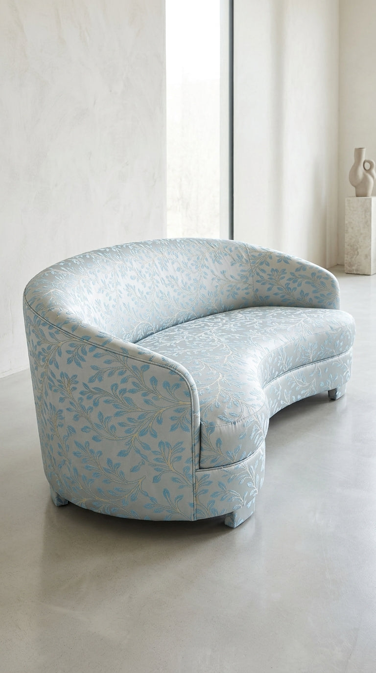Powder Blue Gold Leaf Silk Fabric