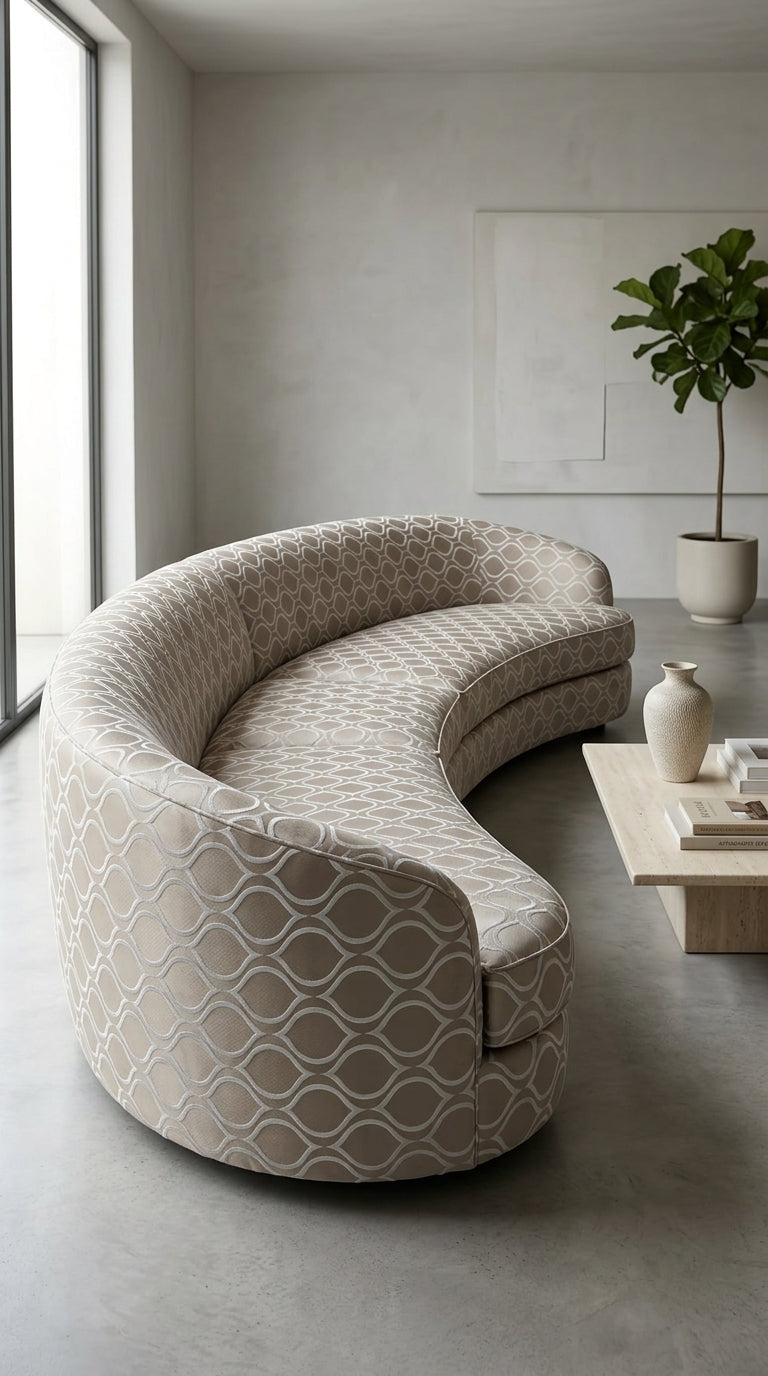 Wave Trellis Jacquard Fabric — Taupe & Ivory Premium