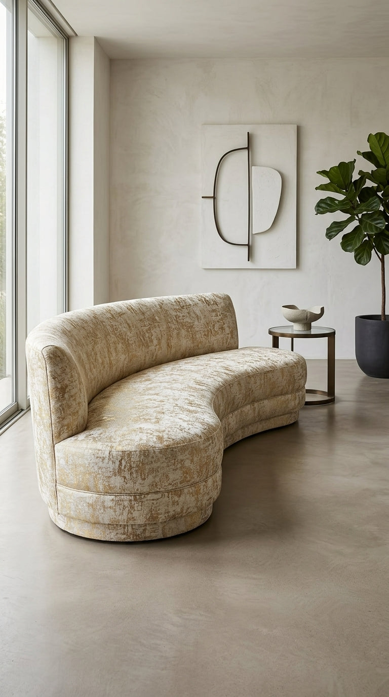 Abstract Satin Fabric — Ivory & Gold