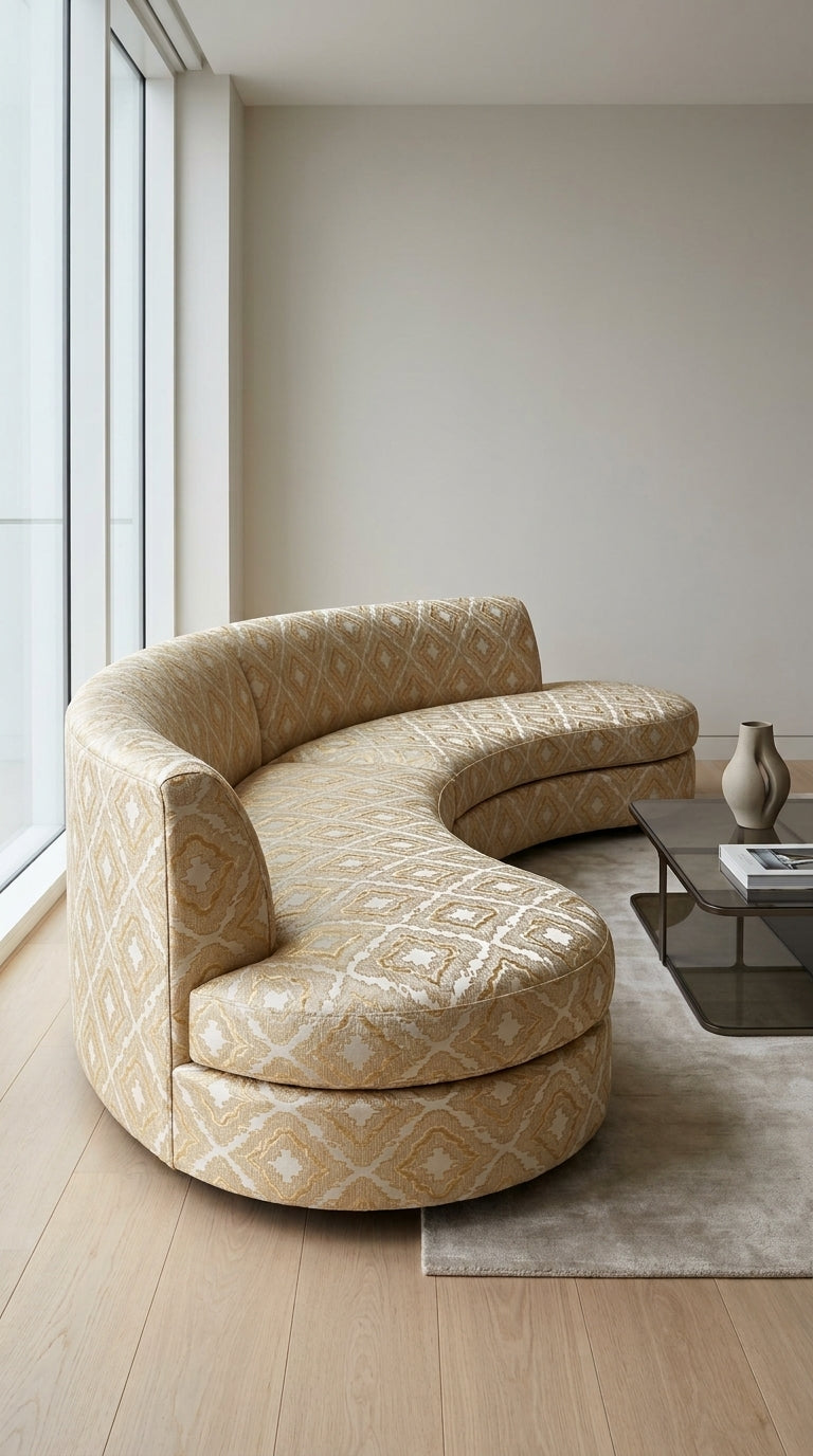 Ikat Jacquard Silk Fabric — Gold & Ivory Premium