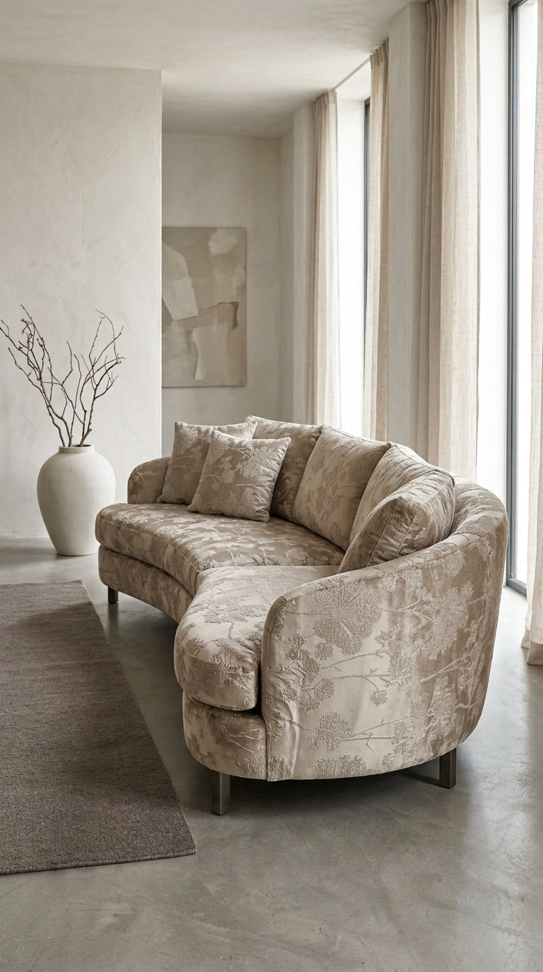 Botanical Jacquard Silk Fabric — Beige & Ivory Premium