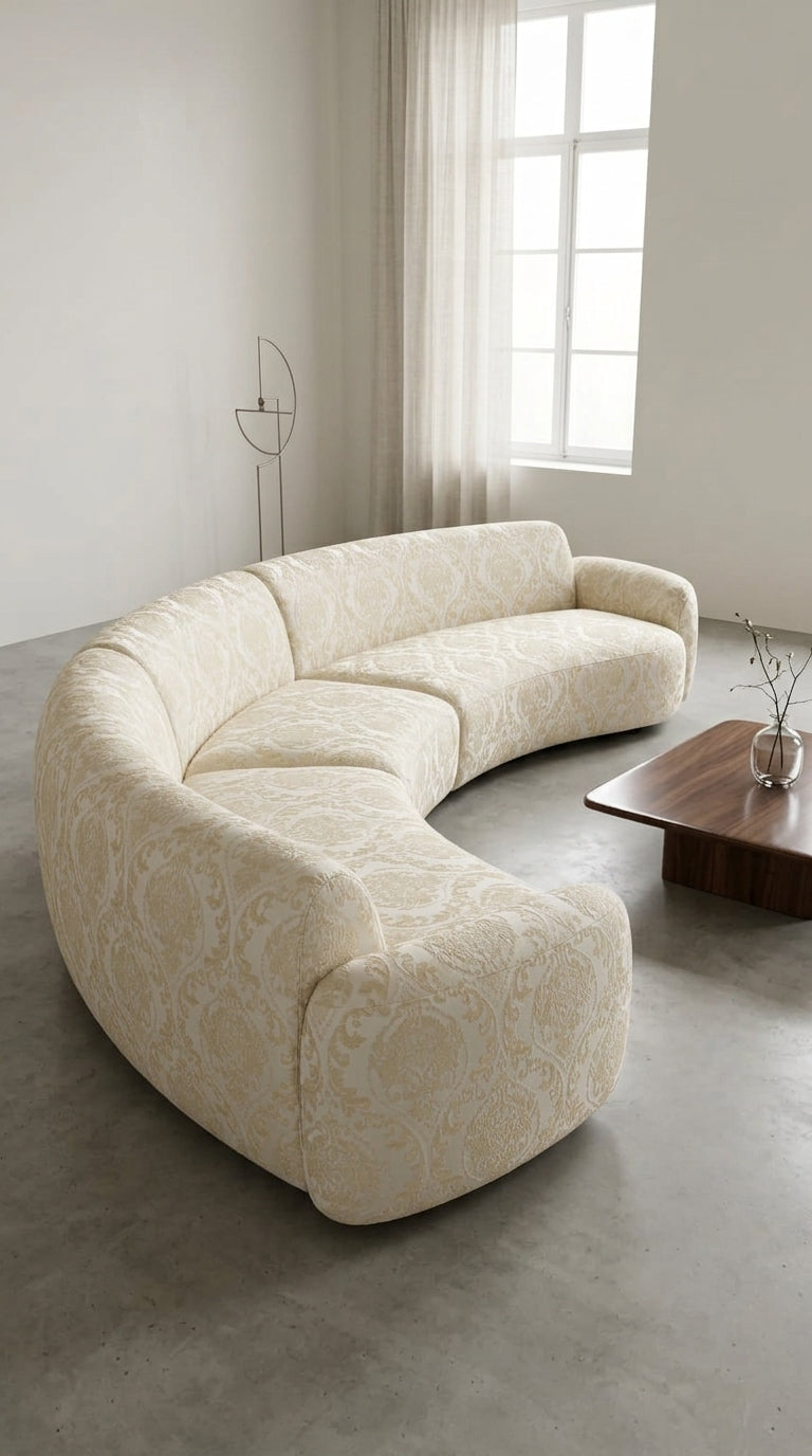 Damask Satin Fabric — Ivory & Champagne Gold