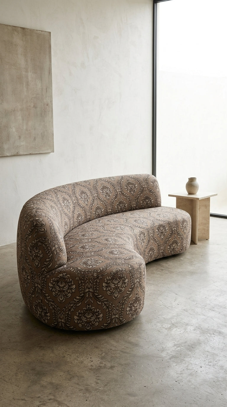 Damask Jacquard Silk Fabric — Taupe & Ivory Premium