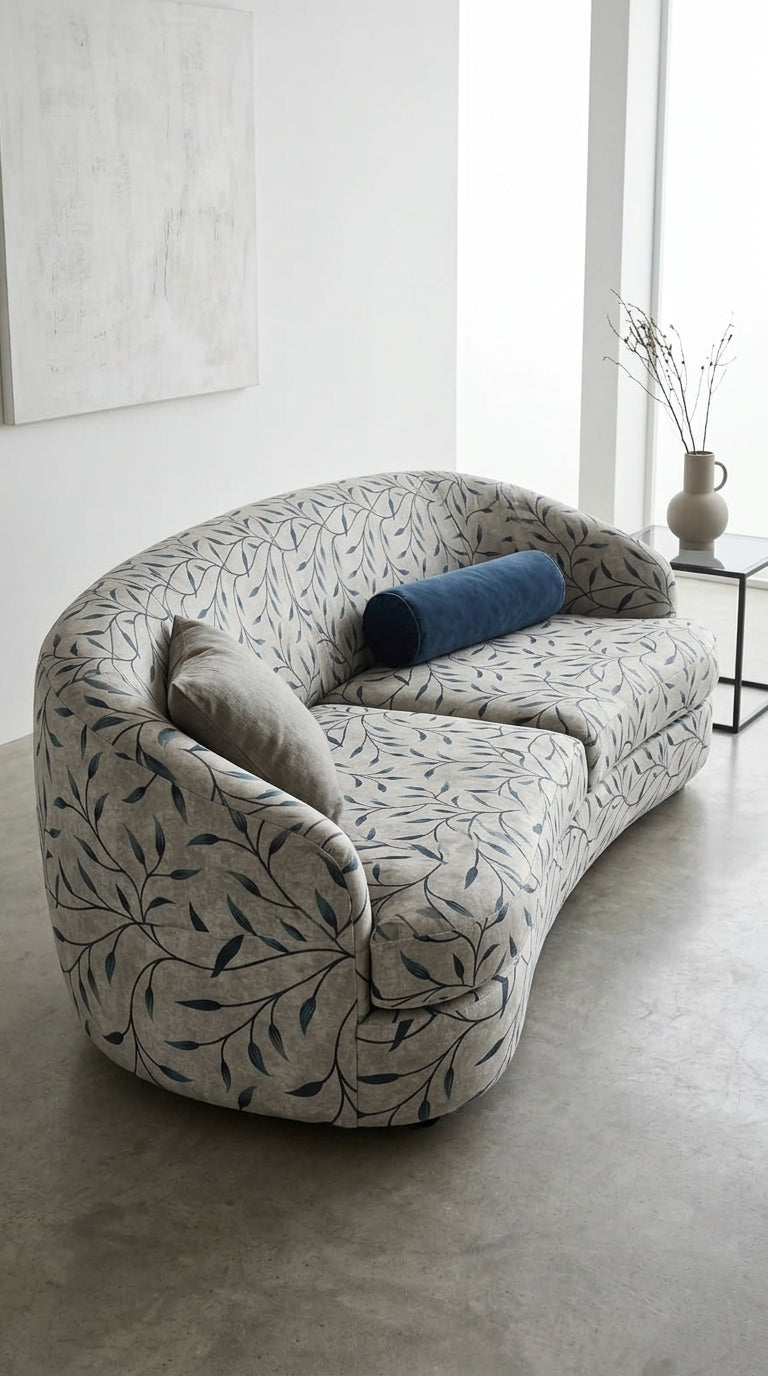 Trailing Leaf Silk Fabric — Silver & Teal