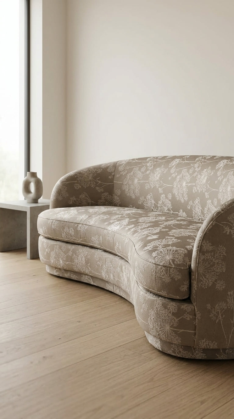 Dandelion Spray Silk Fabric — Taupe Tone-on-Tone