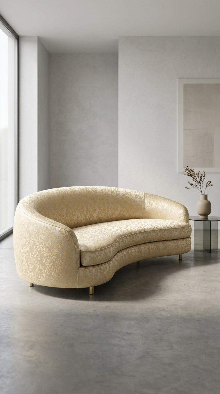 Botanical Buti Silk Fabric — Ivory & Champagne Gold