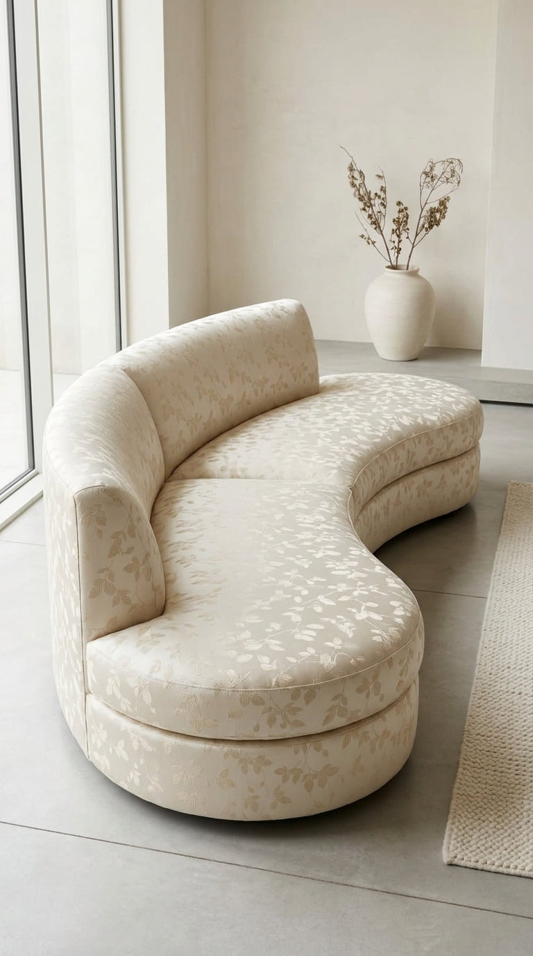 Cascading Leaf Silk Fabric — Ivory Tone-on-Tone