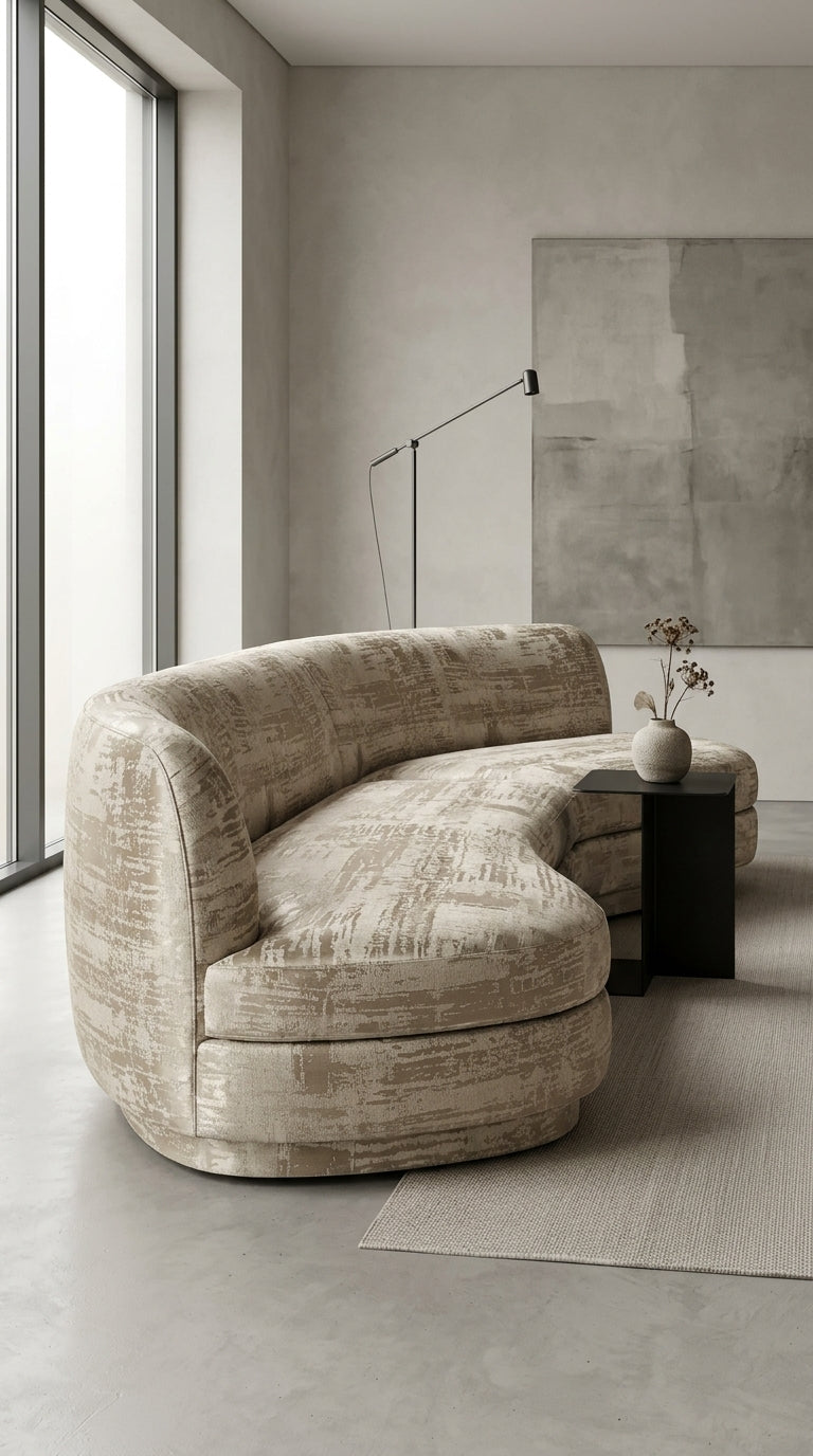 Abstract Satin Fabric — Taupe & Ivory