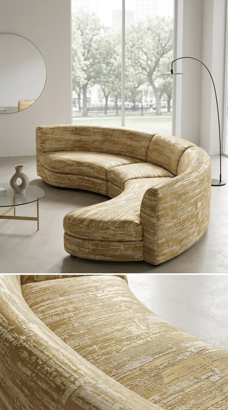 Abstract Satin Fabric — Gold & Ivory
