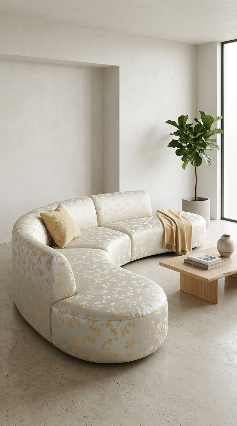 Cascading Leaf Silk Fabric — Ivory & Champagne Gold