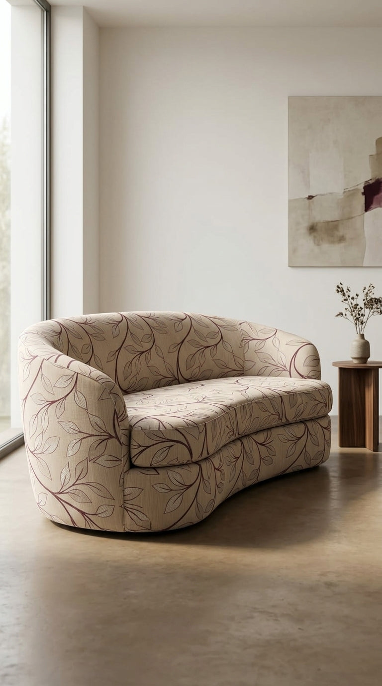 Trailing Leaf Vine Satin Fabric — Champagne & Mauve