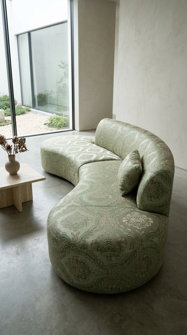 Sage Green Blush Damask Silk Fabric