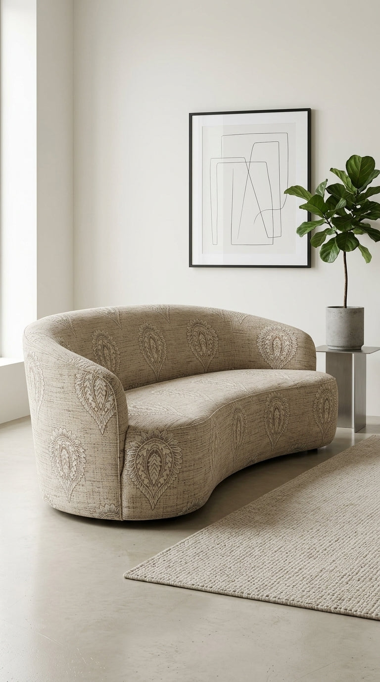 Paisley Embroidered Slub Fabric — Taupe & Sage Premium