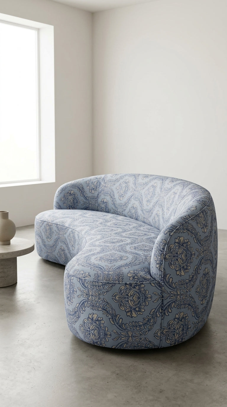 Damask Jacquard Silk Fabric — Powder Blue & Gold Premium