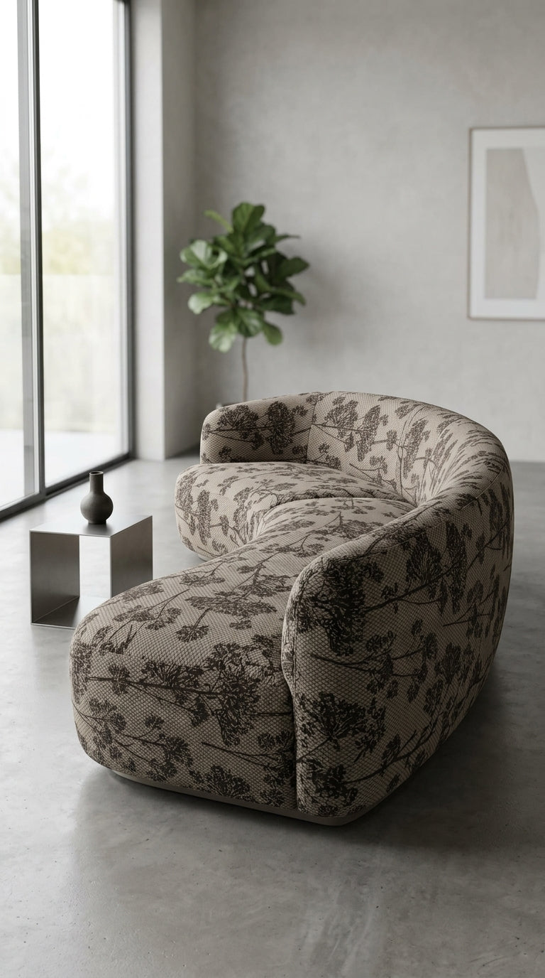 Botanical Trellis Jacquard Fabric — Charcoal & Beige Premium