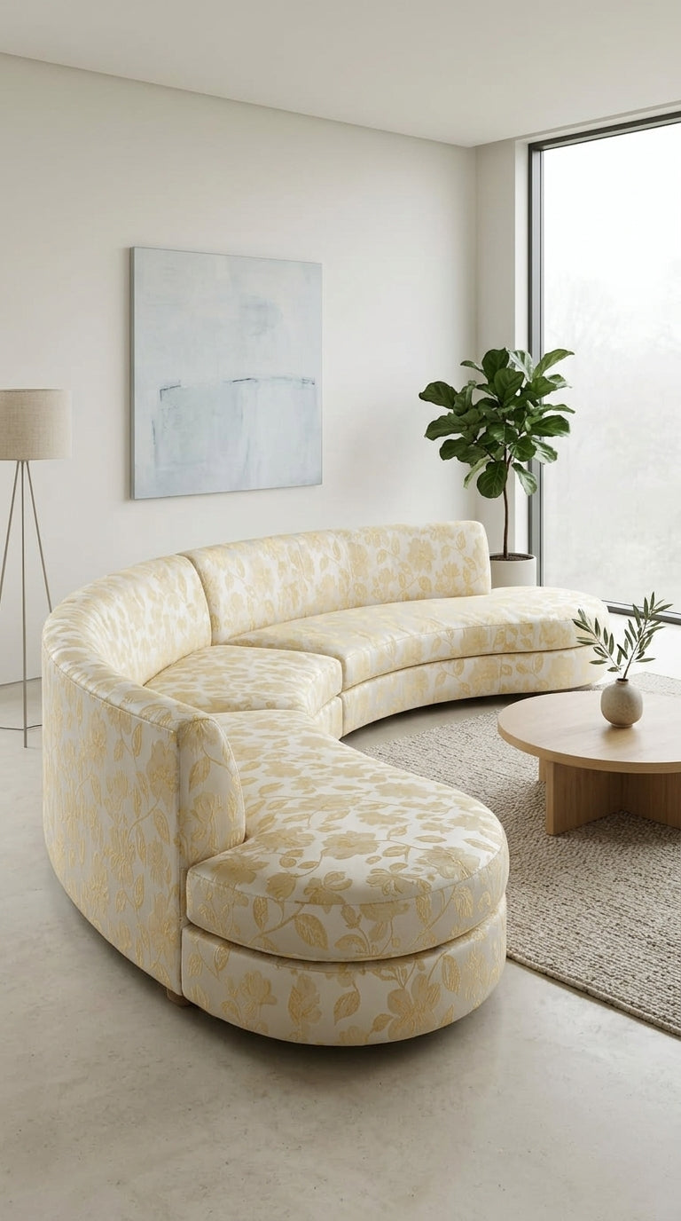 Floral Silk Fabric — Ivory & Champagne Gold