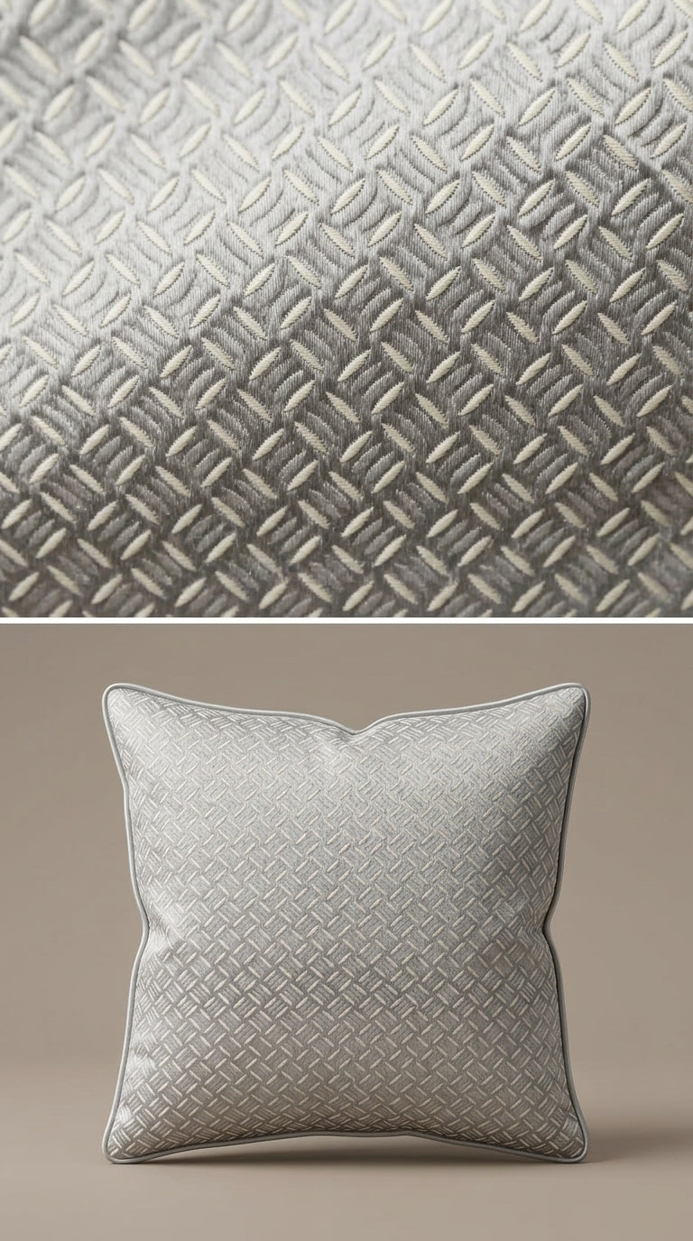 Silver Ivory Herringbone Silk Fabric