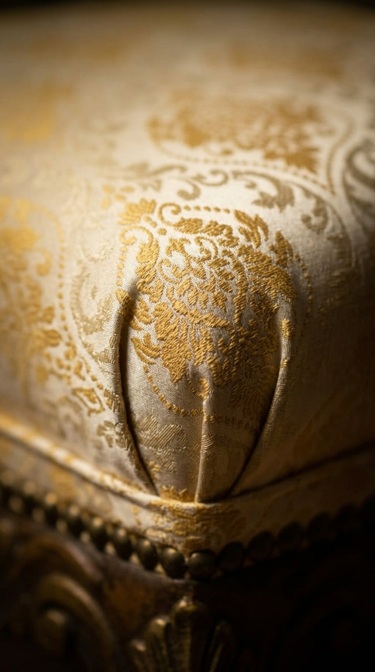 Damask Satin Fabric — Ivory & Gold