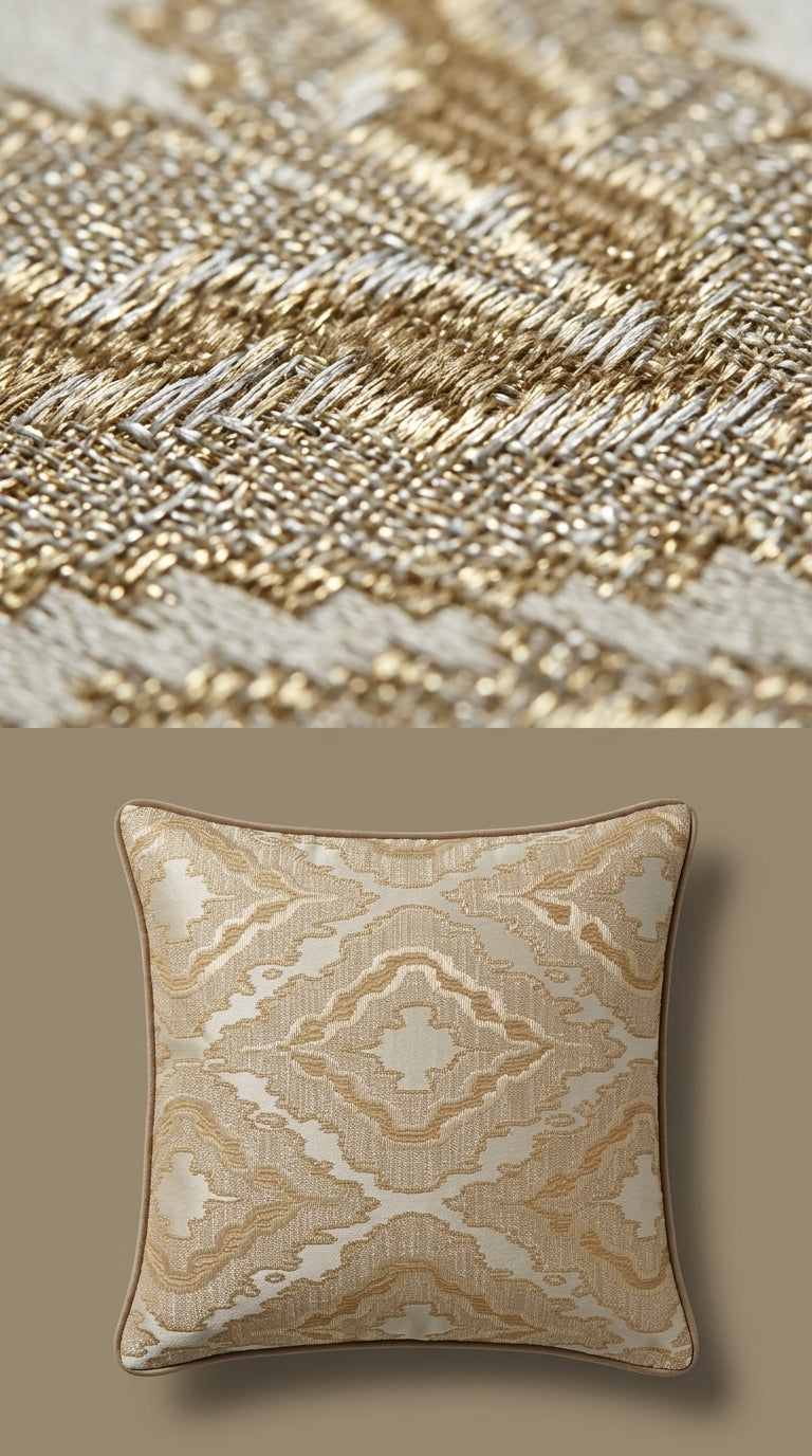 Ikat Jacquard Silk Fabric — Gold & Ivory Premium