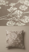 Taupe Satin Fabric with Ivory Dandelion Spray Jacquard