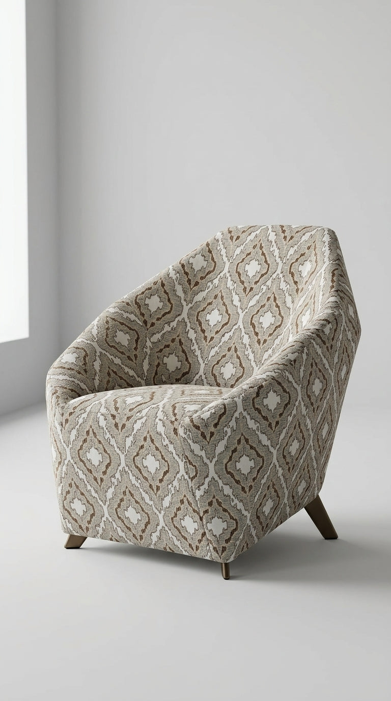 Ikat Medallion Jacquard Fabric — Taupe & Ivory