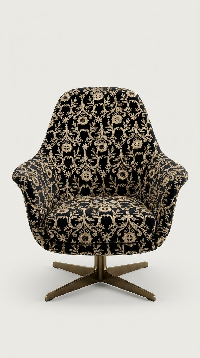 Black Velvet Zardozi Sunflower & Scroll Embroidery Fabric