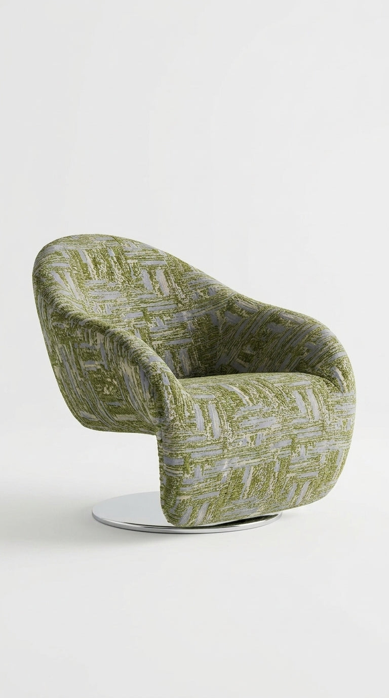 Textured Chenille Jacquard Fabric — Olive Green & Ivory
