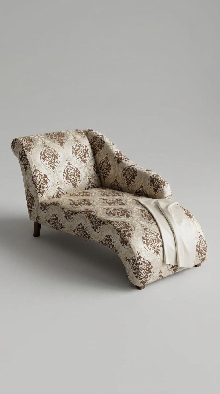 Damask Embroidered Fabric — Brown & Gold